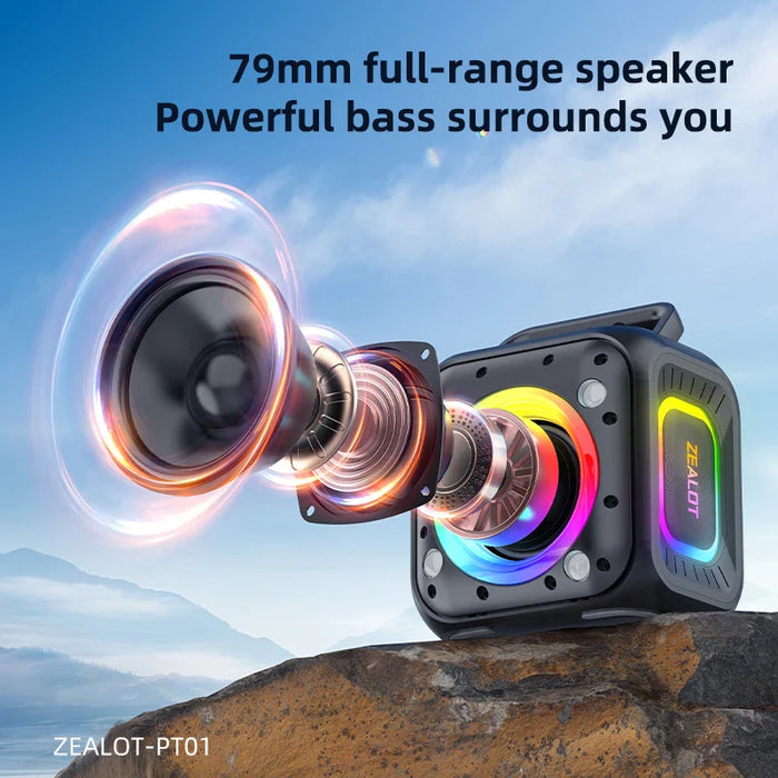 Zealot_PT01 Portable Bluetooth Speaker,IPX6 Waterproof 360° Wireless Speaker TWS Stereo Pairing 10hrs Playtime For Camping Hikin